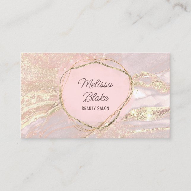 circle watercolor on pink marble business card (Front)