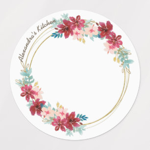 Circle Waterproof Label with Gold Wreath & Flowers