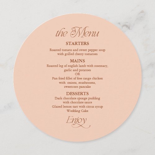 Circle Wedding Menu and Place Card With Guest Name