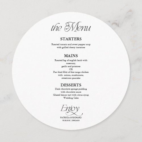 Circle Wedding Menu and Thank You Place Card