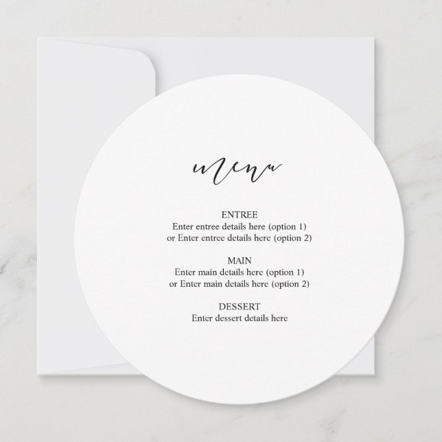 Circle Wedding Plate Menu Elegant Calligraphy (Front)