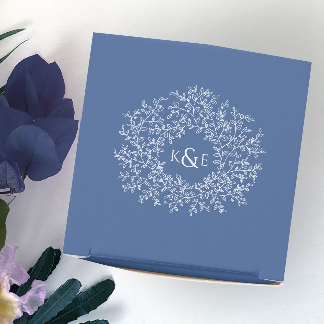 Circle white art leaves wedding classic blue  favor boxes (Creator Uploaded)