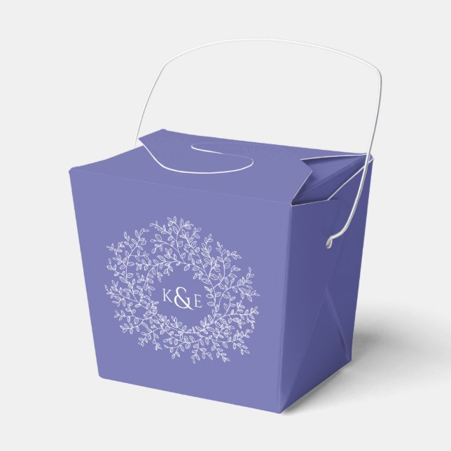Circle white art leaves wedding purple blue  favor boxes (Front Side)