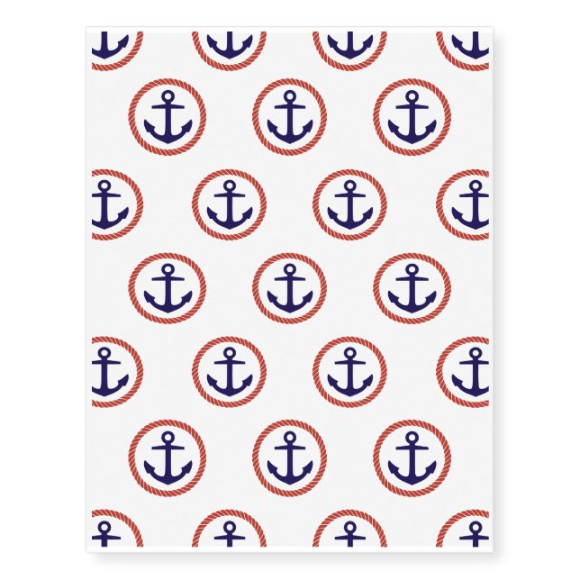 Circled Anchors Nautical Pattern Temporary Tattoos (Front)