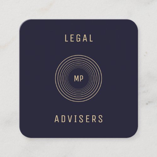 Circled monogram navy gold legal adviser services square business card