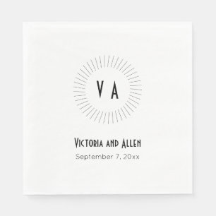 Circled Monogram with Name and Date Wedding Napkins