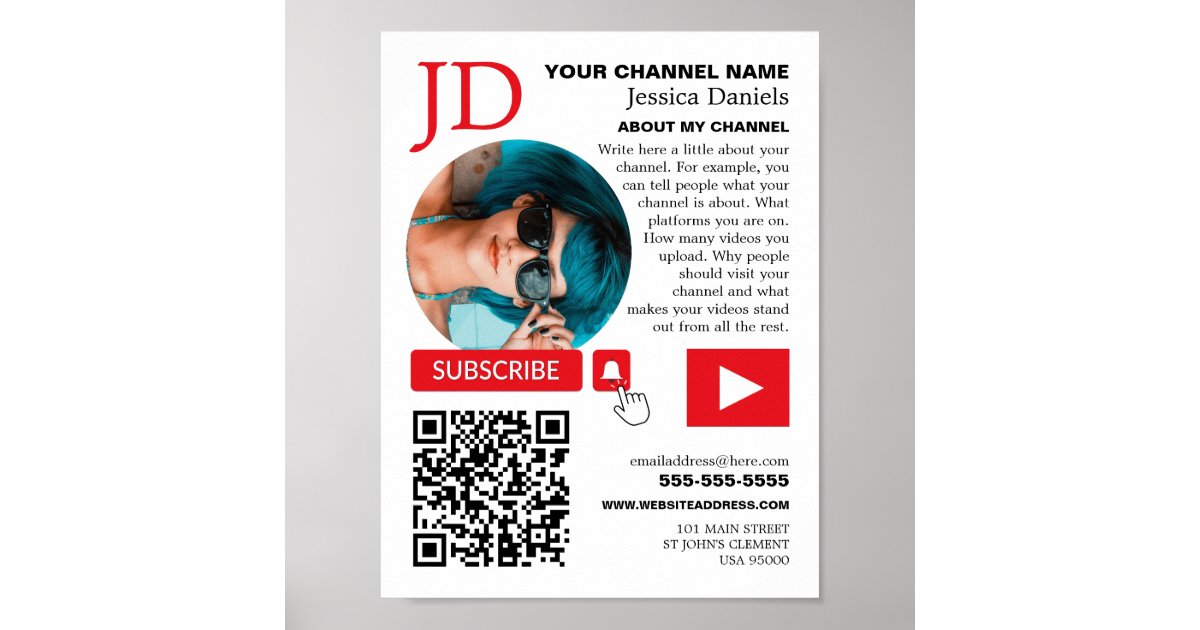 Circled Photo & QR Code, Youtube - Vlogger Poster | Zazzle