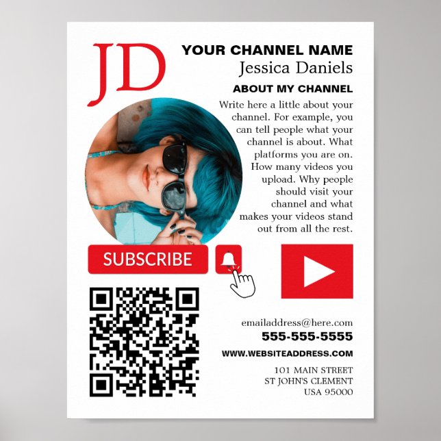 Circled Photo & QR Code, Youtube - Vlogger Poster (Front)