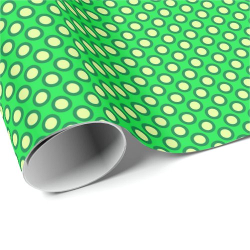 Circled polka dots emerald green and yellow wrapping paper