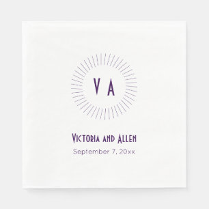 Circled Purple Monogram with Name and Date Wedding Napkins