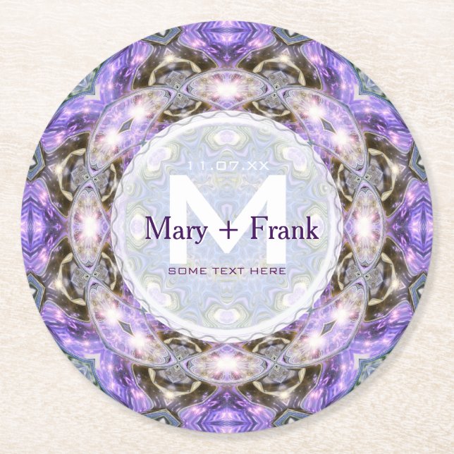 CircleofLight Purple+White Monogram paper Coaster (Front)