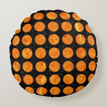 Circles1 Black Marble & Orange Marble Round Pillow by Trendi_Stuff at Zazzle