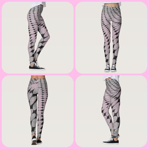 Circles and Diamonds Pattern Grey Pink Leggings