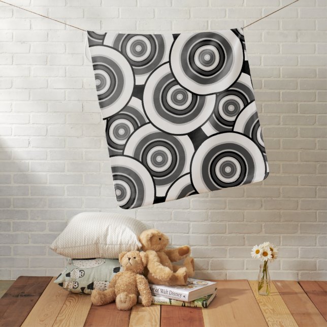 Circles and rings geometric black and white patter baby blanket (In Situ)
