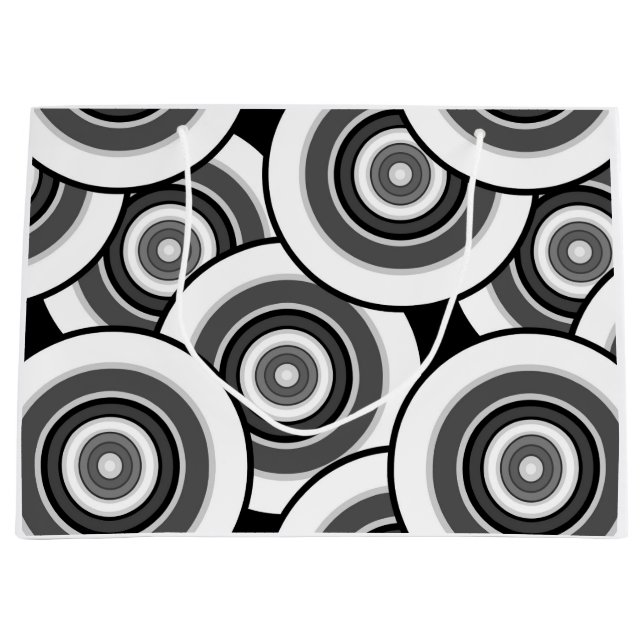 Circles and rings geometric black and white patter large gift bag (Front)