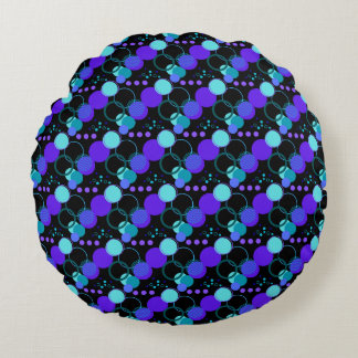 Circles and Round Shapes Pattern in Black Round Pillow