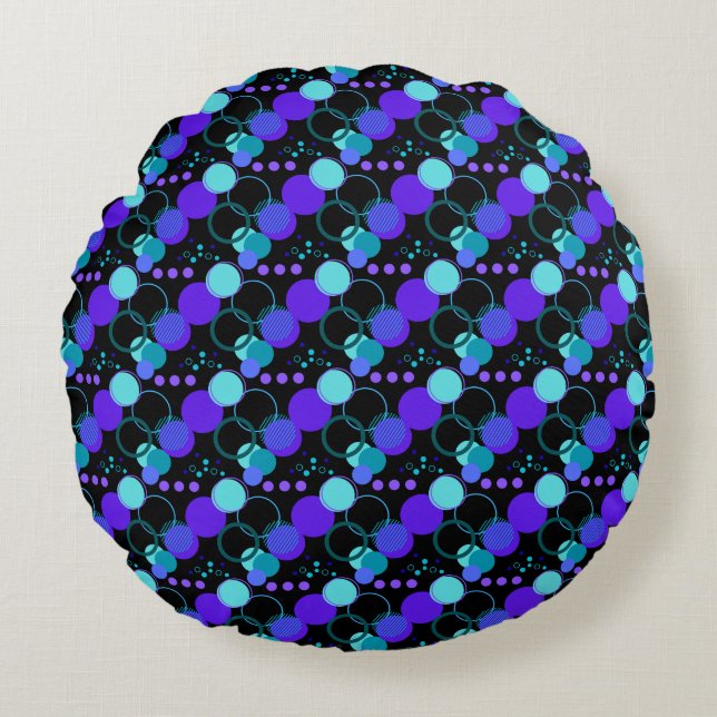 Circles and Round Shapes Pattern in Black Round Pillow (Front)