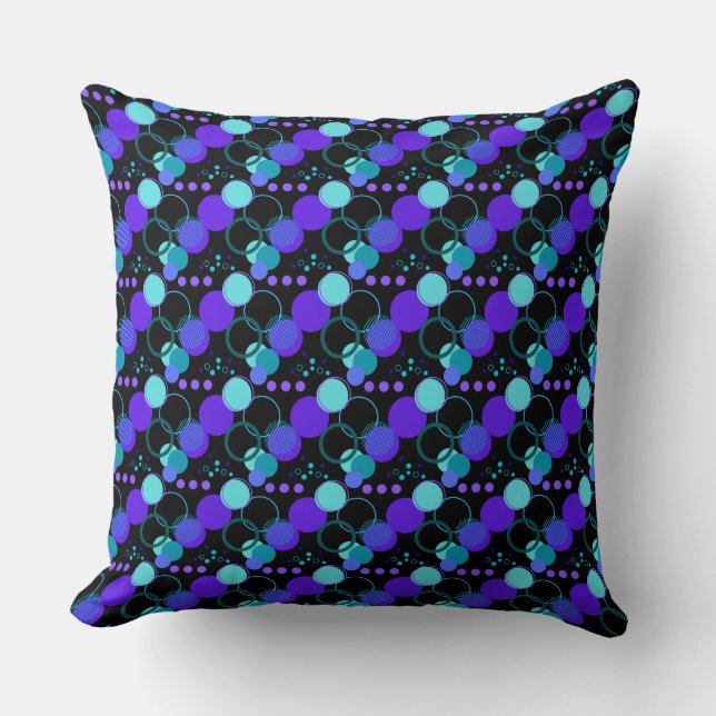 Circles and Round Shapes Pattern in Black Throw Pillow (Front)
