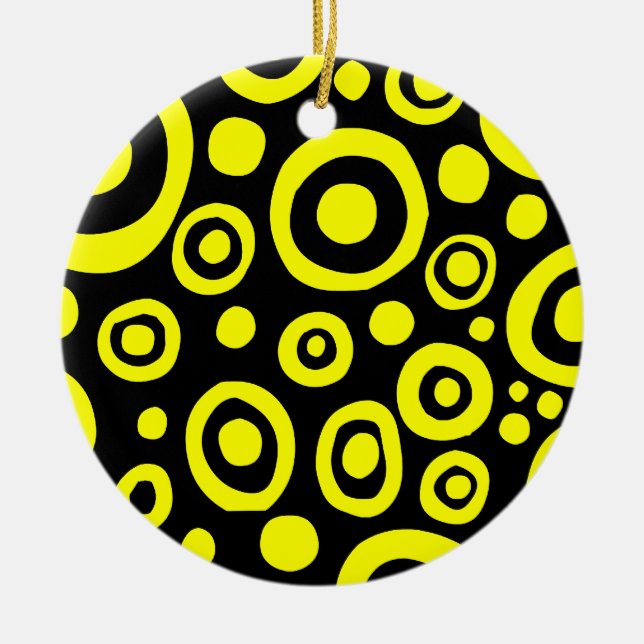 Circles and Spots 01 - Yellow Ceramic Ornament (Front)