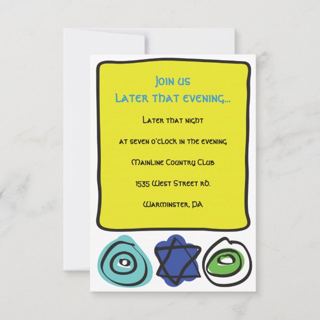 CIRCLES and SQUARES Bar Bat Mitzvah Party Card (Front)