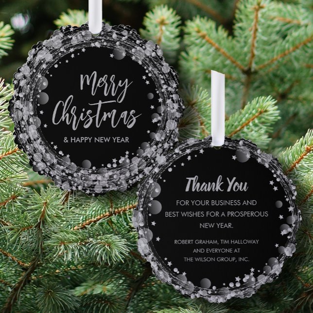 Circles and Stars on Black Business Thank You Ornament Card (Creator Uploaded)