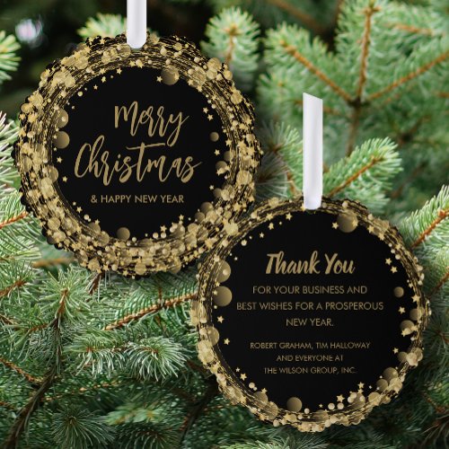 Circles and Stars on Black Business Thank You Ornament Card