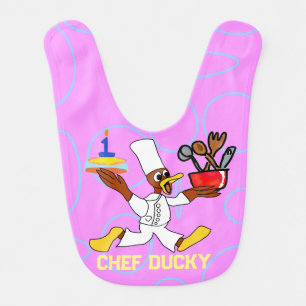 Circles Around Chef Ducky Pink Baby Bib