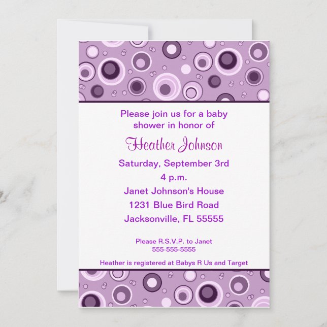 Circles Baby Shower - Purple Invitation (Front)