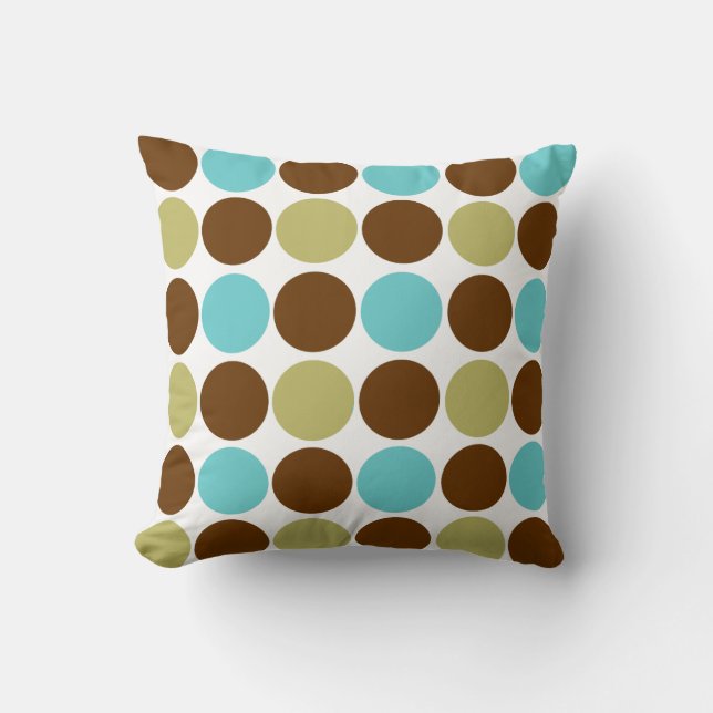Circles - blue olive and brown balanced pattern throw pillow (Front)