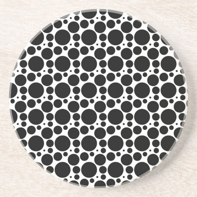 Circles & Dots in 7 Sizes: Repeating Black & White Drink Coaster (Front)