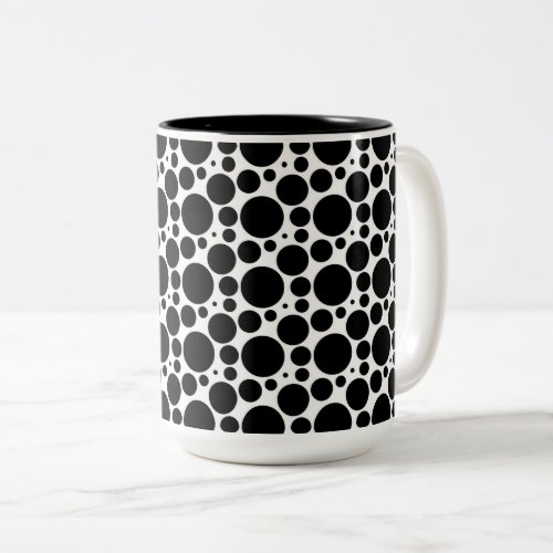 Circles  Dots in 7 Sizes Repeating Black  White Two_Tone Coffee Mug