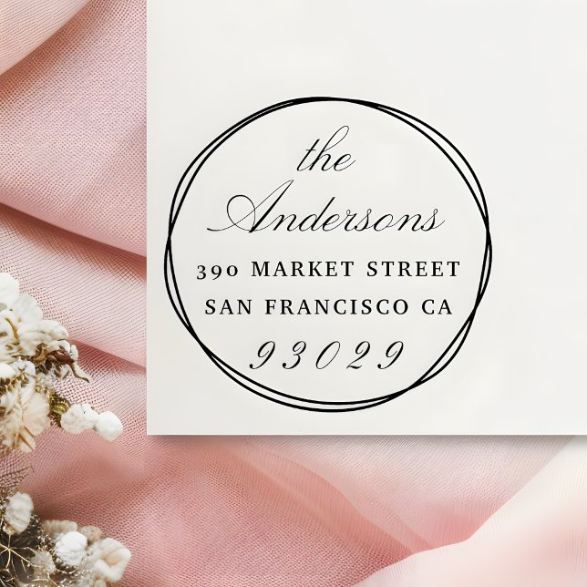 Circles & Family Name Script Return Address Rubber Stamp (Creator Uploaded)