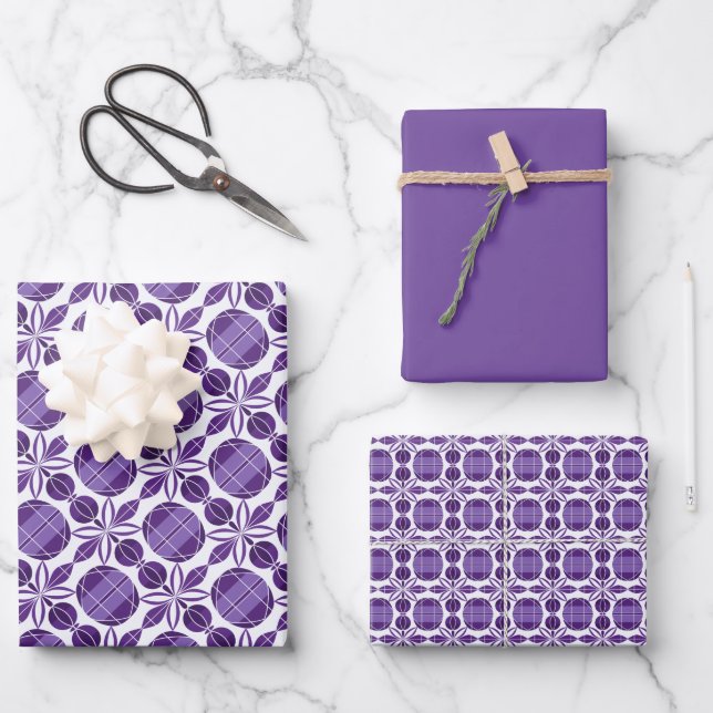 Circles & Flower Pattern – Violet Wrapping Paper Sheets (Front)