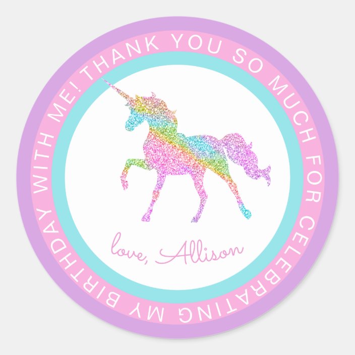 Circles Frame Unicorn Name Birthday Thank You Classic Round