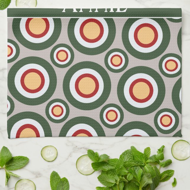 Circles Grey Green Minimal Pattern Kitchen Towel (Folded)