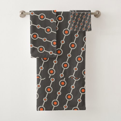 Circles Grey Orange Minimal Pattern Bath Towel Set