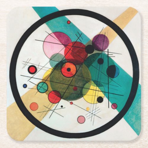 Circles in a Circle by Wassily Kandinsky Square Paper Coaster