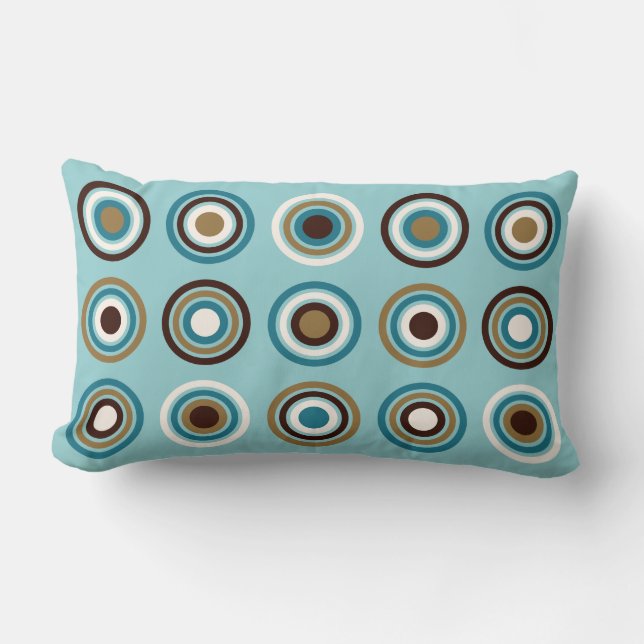 Circles in Rings Big Ptn Teals Brown Cream Gold Lumbar Pillow (Front)
