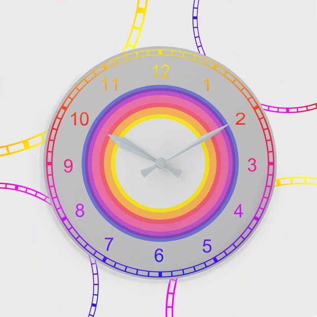 Circles of Rainbow Colors Large Clock (Creator Uploaded)