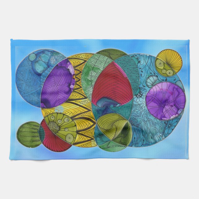 Circles on Blue Kitchen Towel (Horizontal)