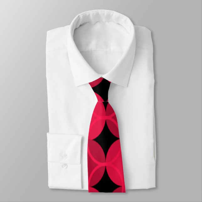 Circles on Circles - Cranberry and Black Neck Tie (Tied)