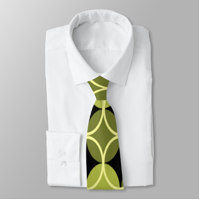 Circles on Circles - Green and Black Neck Tie (Tied)