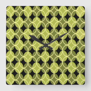 Circles on Circles - Green and Yellow Square Wall Clock