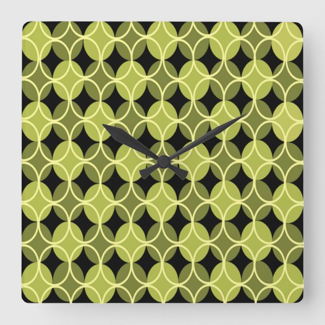 Circles on Circles - Green and Yellow Square Wall Clock (Front)