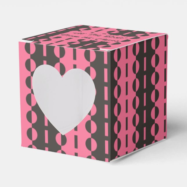 Circles on Stripes - Charcoal and Pink Heart Favor Boxes (Front Side)