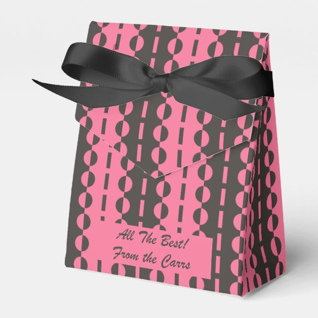Circles on Stripes - Charcoal and Pink Tent Favor Boxes (Front Side)