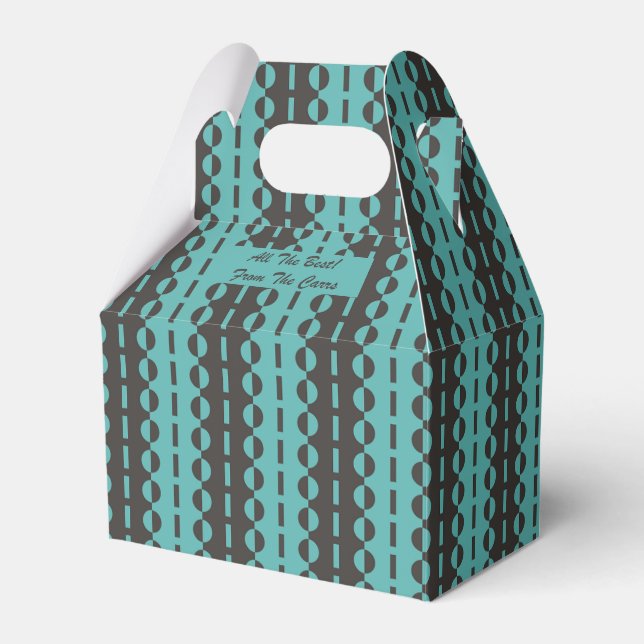 Circles on Stripes - Charcoal Blue Aqua Gable Favor Boxes (Front Side)