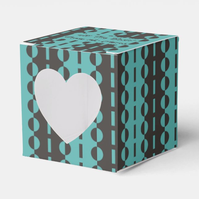 Circles on Stripes - Charcoal Blue Aqua Heart Favor Boxes (Front Side)