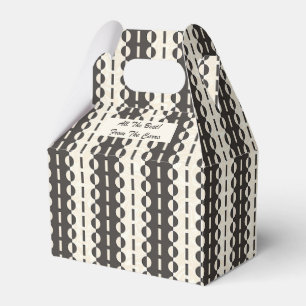 Circles on Stripes - Charcoal Cream Gable Favor Boxes