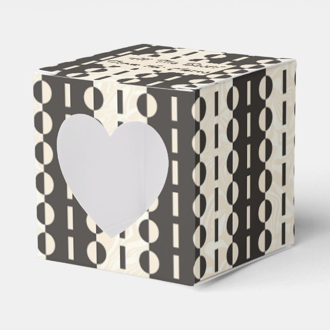 Circles on Stripes - Charcoal Cream Heart  Favor Boxes (Front Side)